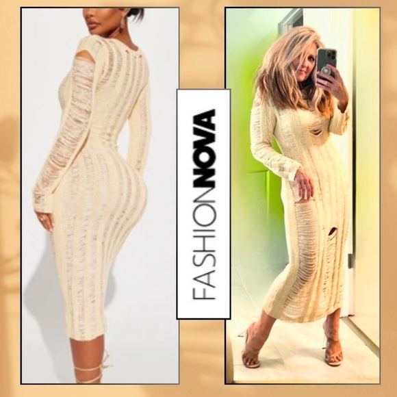 Fashion Nova Dresses & Skirts - Fashion Nova,Los Cabos Crochet Dress in Ivory, Excellent Condition, Size L